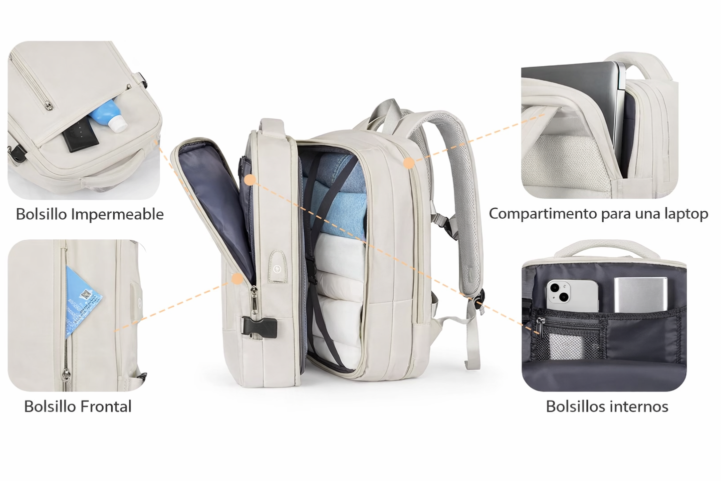 Mochila Expandible Beige